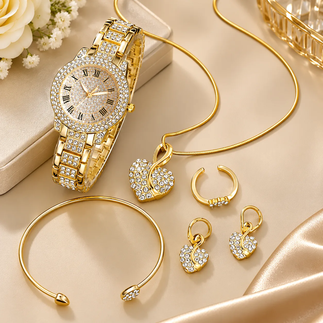 Women's Luxury Gold Quartz Watch & Jewelry Set