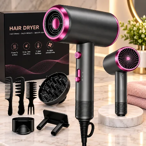 Professional Ionic Hair Dryer with Diffuser & Concentrator