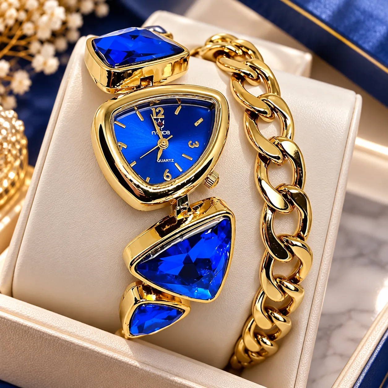 Luxury Gold Plated Crystal Watch & Bracelet Set